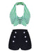 Green 1950s Retro Halter Stripes Bikini Set