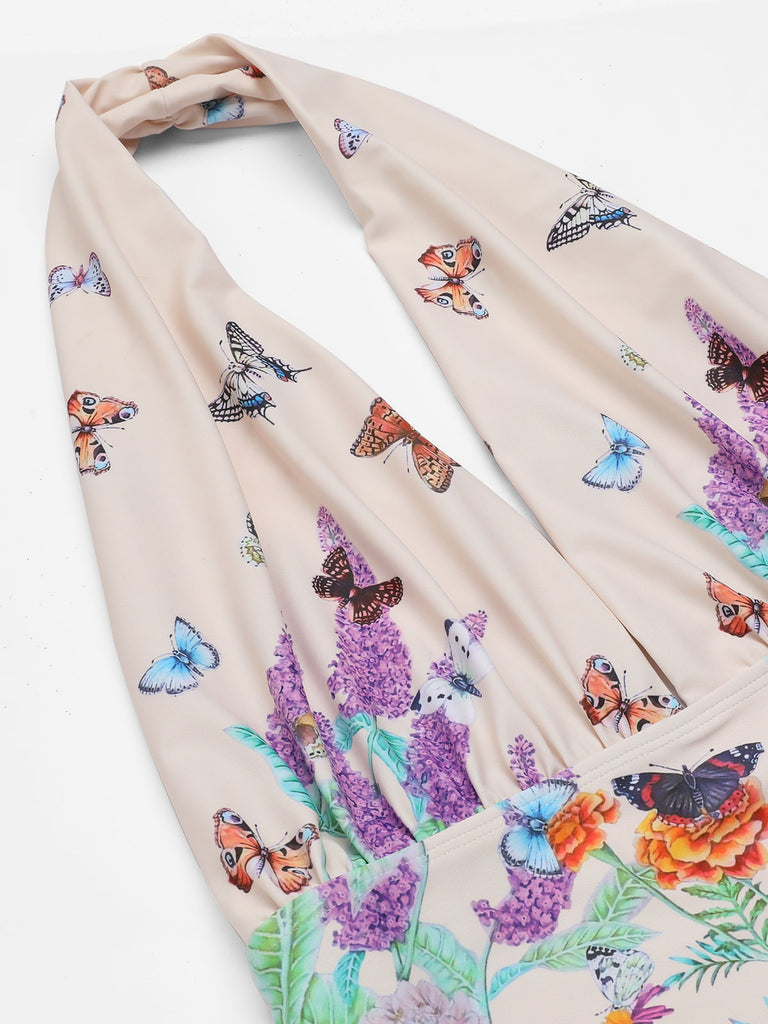 1960s Butterfly Halter One-Piece Bikini Set