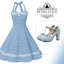 Blue 1950s Polka Dot Halter Swing Dress