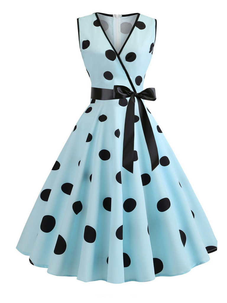 1950s Bow Polka Dot Swing Dress With Accessories Set