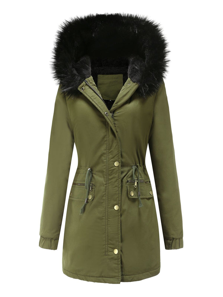 1950s Solid Zipper Fur Trimmed Coat