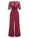 Wine Red 1930s Lace Patchwork Jumpsuit