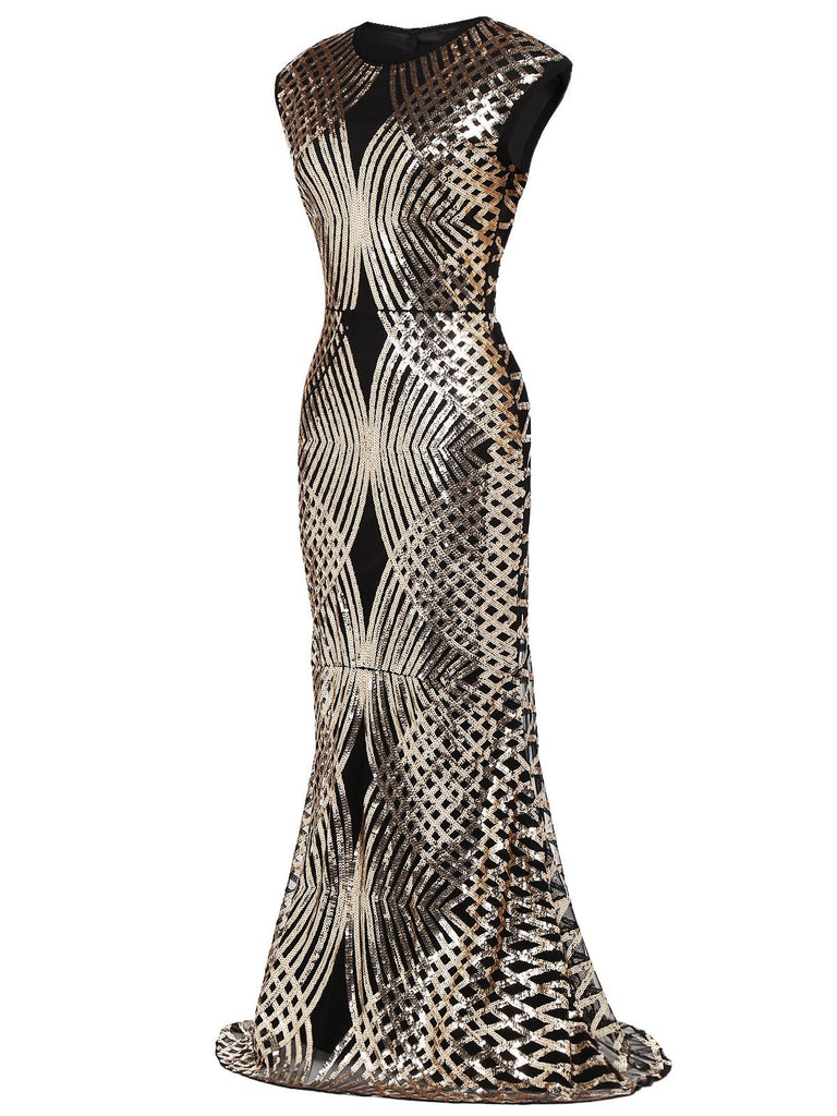 Gold 1920s Sequin Maxi Dress