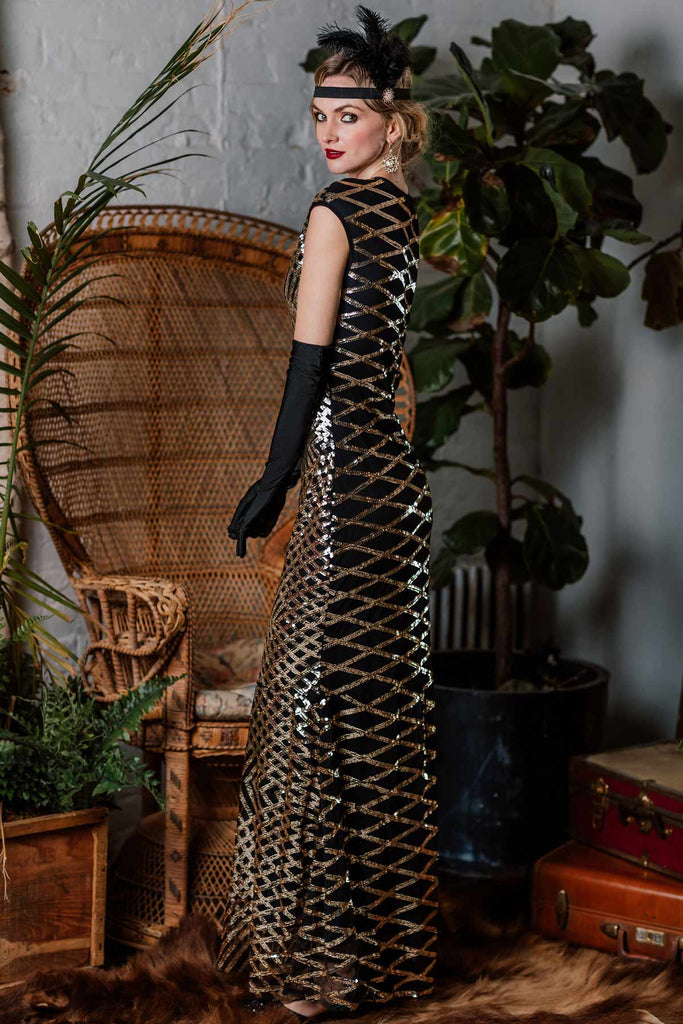 Gold 1920s Sequin Maxi Dress