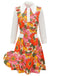 Pink 1960s Lapel Flowers Patchwork Dress