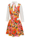 Pink 1960s Lapel Flowers Patchwork Dress