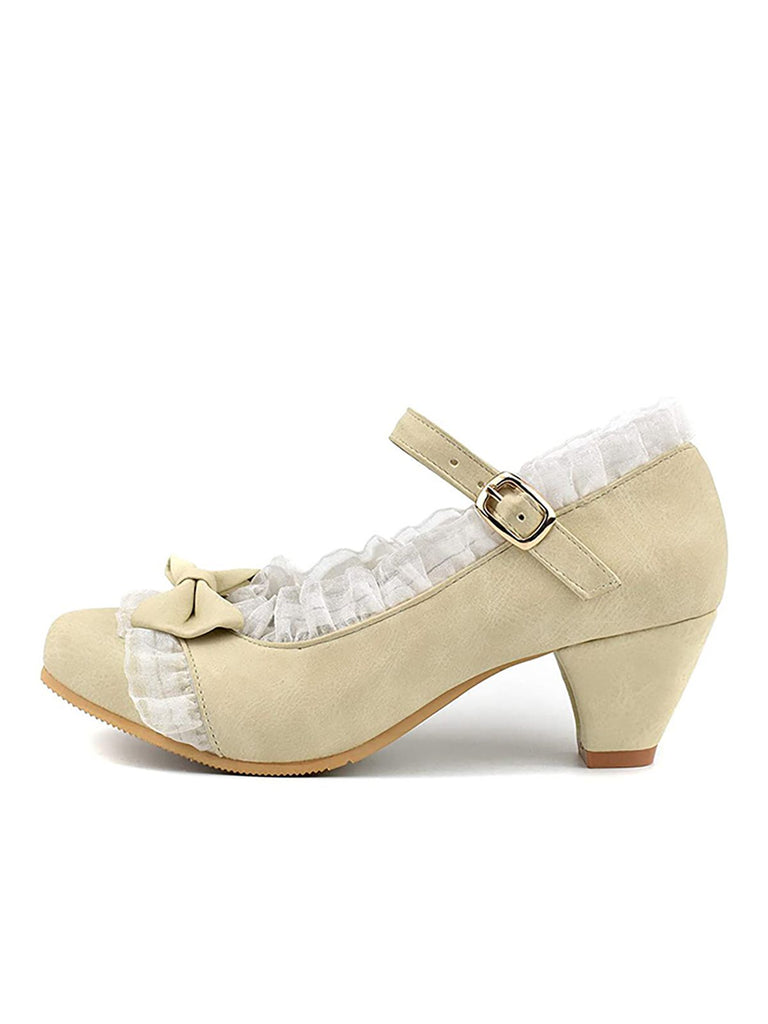 Retro Bowknot Lace High Heels Shoes