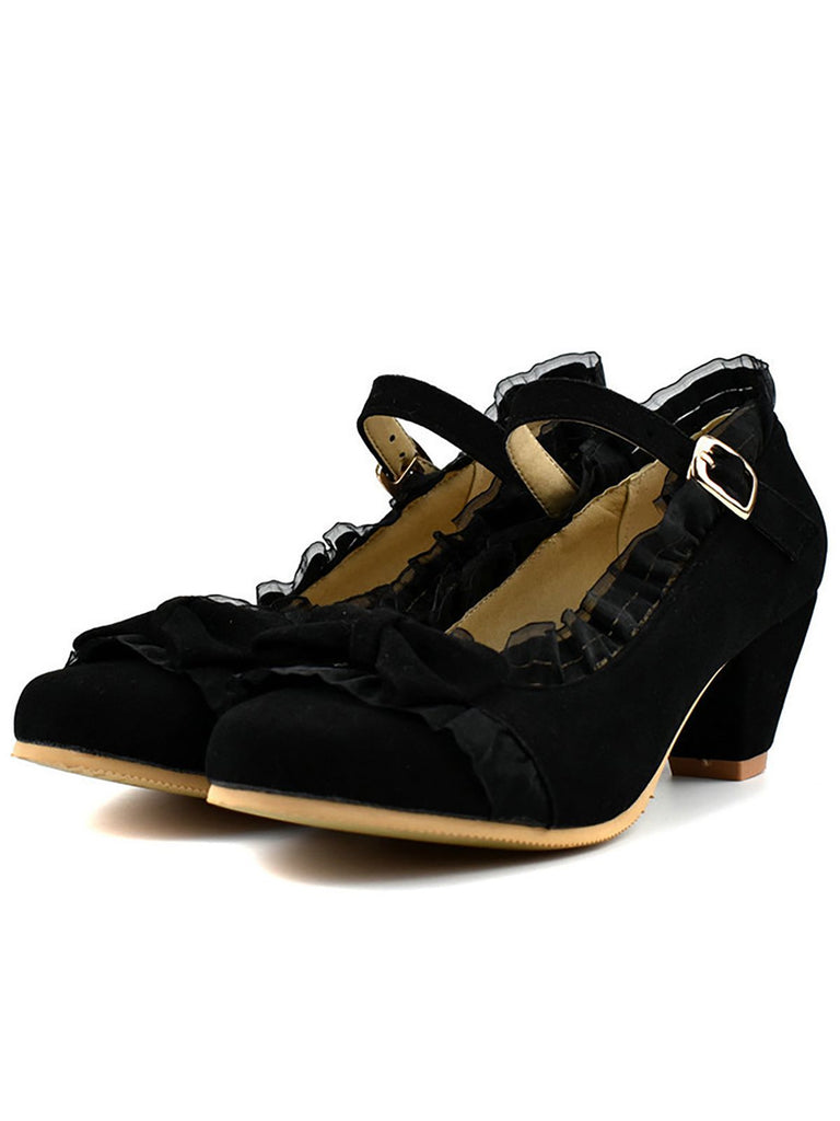 Retro Bowknot Lace High Heels Shoes