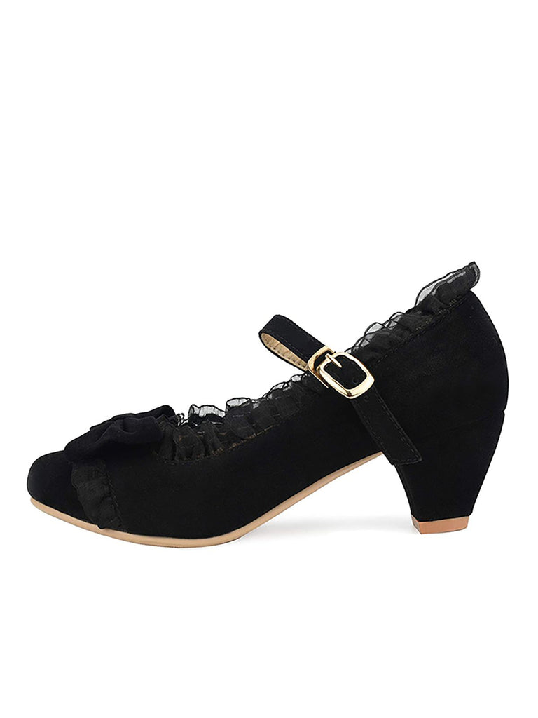 Retro Bowknot Lace High Heels Shoes