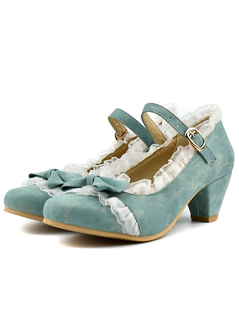 Retro Bowknot Lace High Heels Shoes