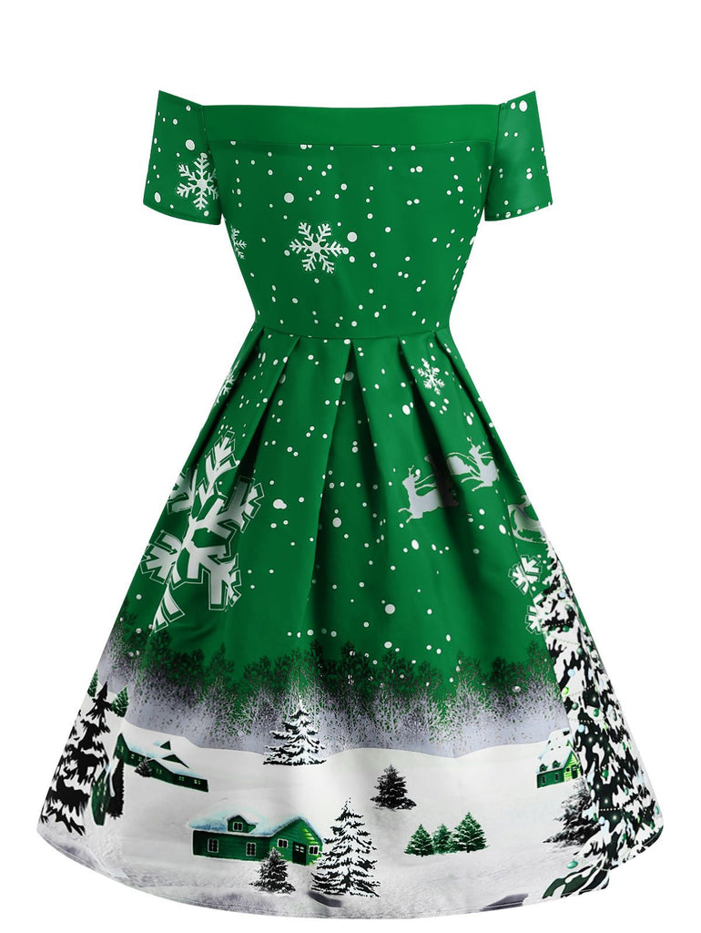 Green 1950s Snowfall Off Shoulder Dress