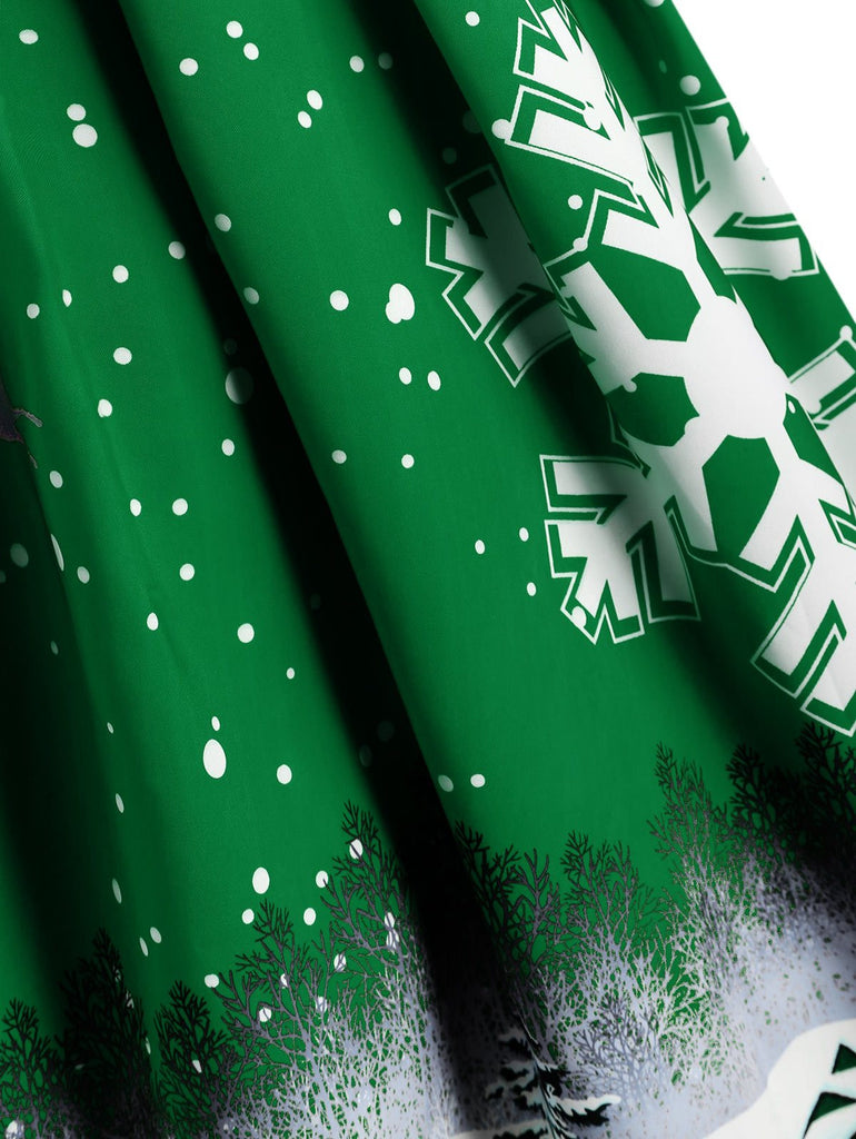 Green 1950s Snowfall Off Shoulder Dress