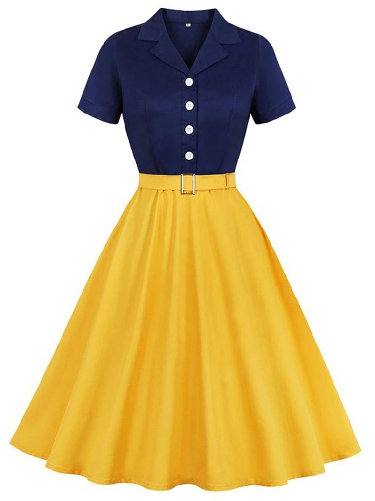 Khaki 1950s Snow White Style Button Dress