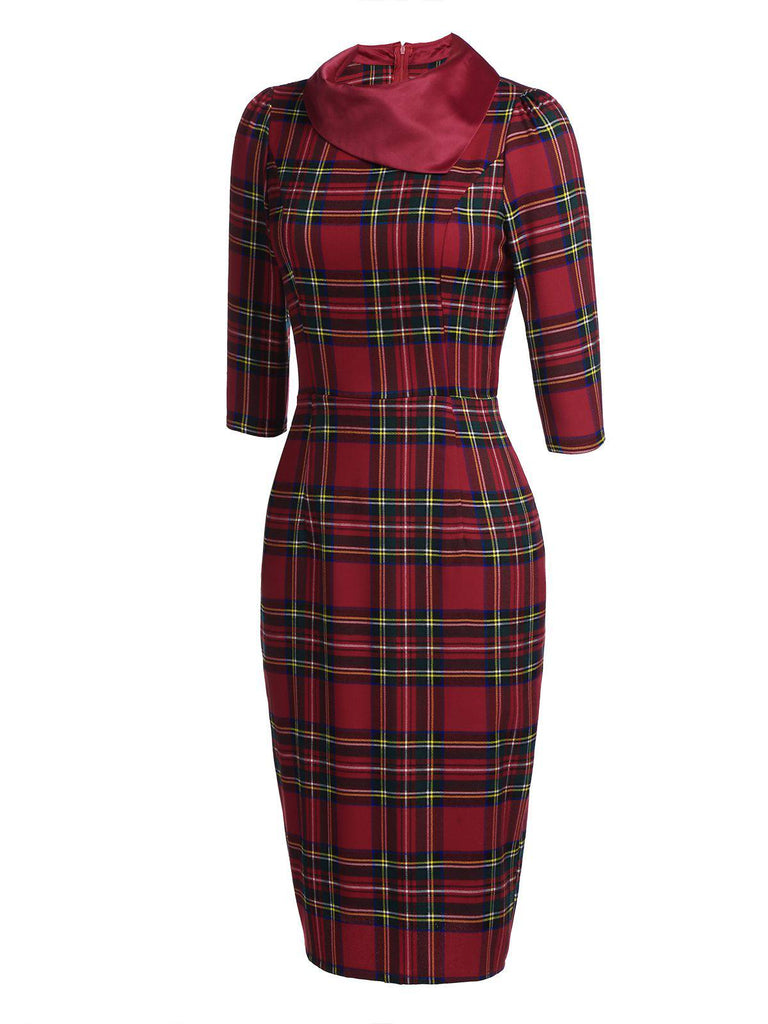 Red 1960s Plaids Bodycon Dress