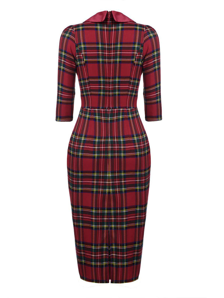 Red 1960s Plaids Bodycon Dress