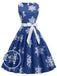 Blue 1950s Snowflake Bow Swing Dress