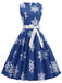 Blue 1950s Snowflake Bow Swing Dress