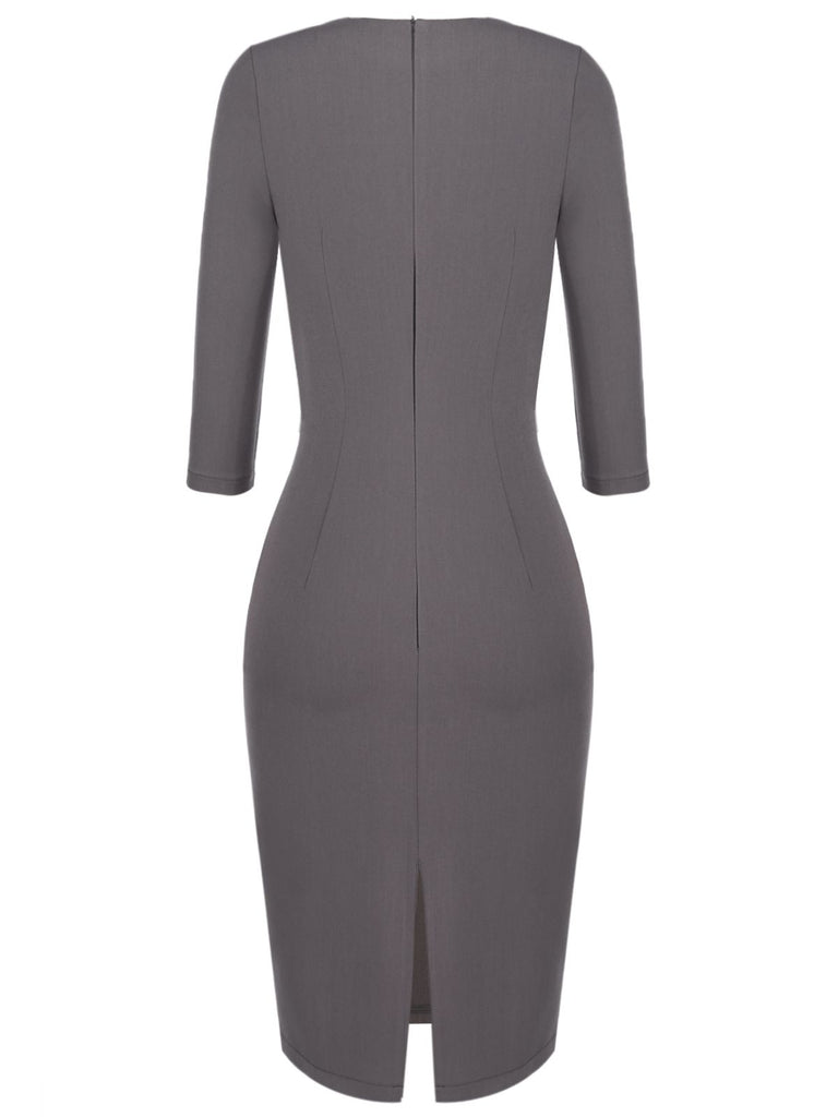 Gray 1960s Belt Solid Pencil Dress