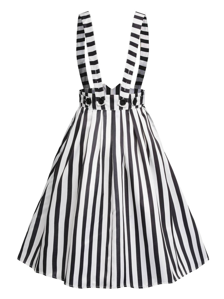 Black & White 1950s Stripes Suspender Skirt