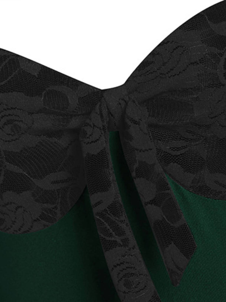 Green 1950s Lace Patchwork Swing Dress