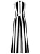 1930s V-Neck Black & White Vertical Stripes Jumpsuit