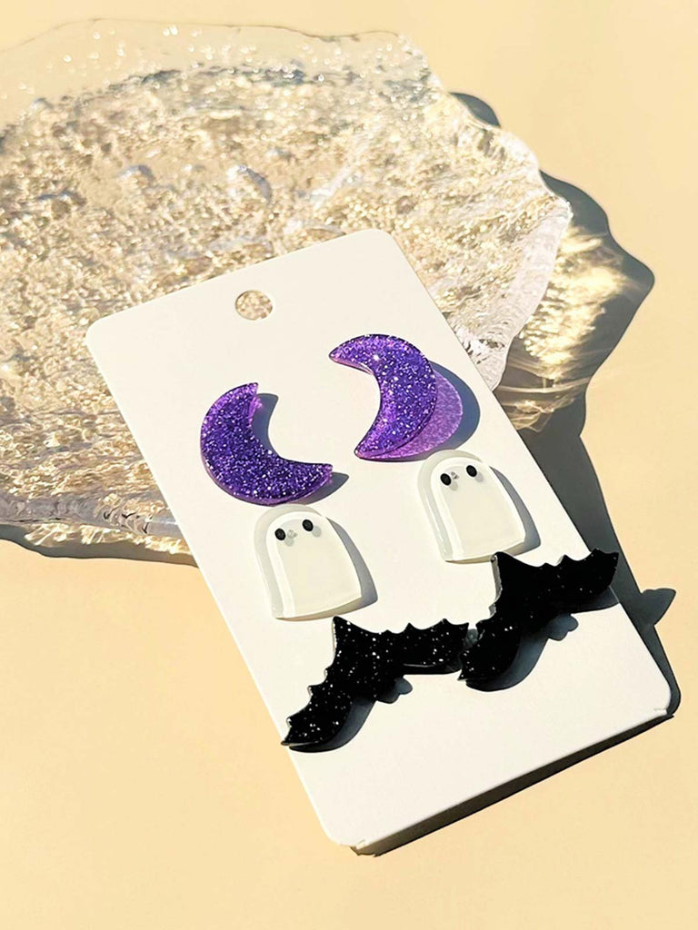 3Pcs Halloween Ghost Moon Bat Earrings Set