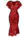 [Pre-Sale] Wine Red 1930 Christmas Snowflake Ruffles Mermaid Dress