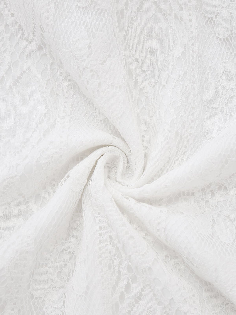 White 1970s V-Neck Boho Lace Maxi Dress