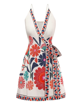 1960s Spaghetti Strap V-Neck Floral Dress