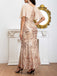 Beige 1920s Beaded Sequined Bat Sleeve Evening Dress