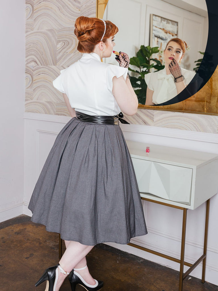 White & Gray 1950s Lace-Up Swing Dress