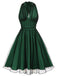 Green 1950s Halter Polka Dots Mesh Dress