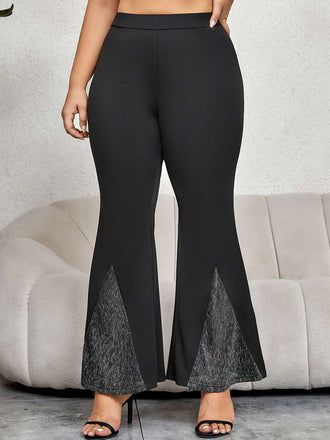[Plus Size] Black 1930s Solid Flare Pants