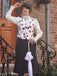 2PCS 1950s White Roses Top & Black Skirt