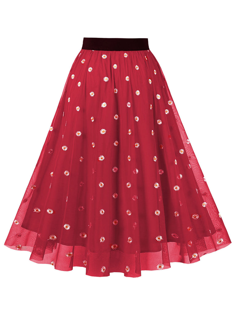 1950s High Waist Colorful Flower Skirt