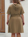 [Plus Size] Khaki 1950s Solid Hooded Belt Dress