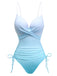Light Blue 1940s Bow Spaghetti Strap One-Piece Swimsuit