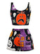 2PCS Black 1970s Glowing Halloween Ghost Flannel Pajama Set