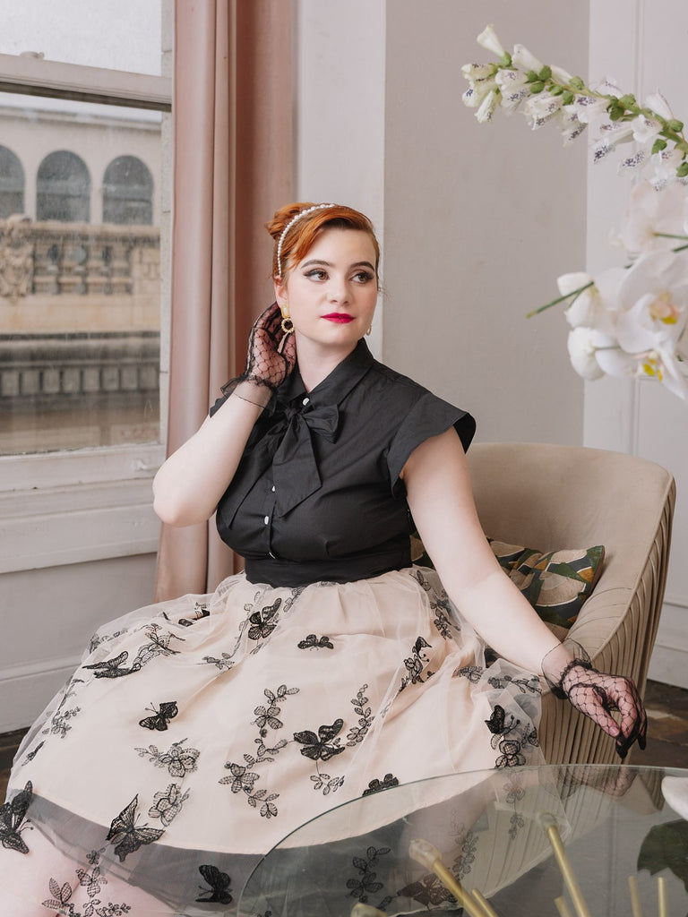 Black 1950s Butterfly Patchwork Vintage Dress