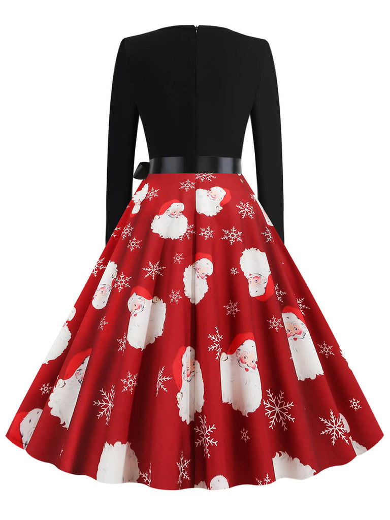 Red 1950s Santa Claus V-Neck Belt Dress