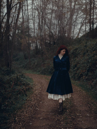 Navy Blue 1950s Corduroy Long Coat