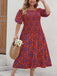 [Plus Size] Red 1940s Off-Shoulder Printed Dress
