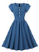 1950s Short Sleeve Ruffles Buttoned Solid Dress