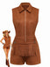 Brown 1970s Western Cowboy Suede Fringe Sleeveless Romper