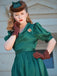 Dark Green 1940s Solid Belt V-Neck Dress