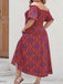 [Plus Size] Red 1940s Off-Shoulder Printed Dress