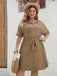 [Plus Size] Khaki 1950s Solid Hooded Belt Dress