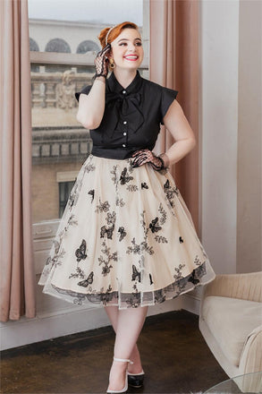 [Plus Size] Black 1950s Butterfly Patchwork Vintage Dress