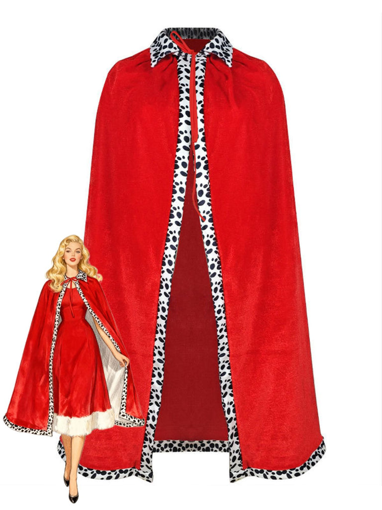 Red 1930s Cruella Dalmatian Trimmed Tie Neck Cape
