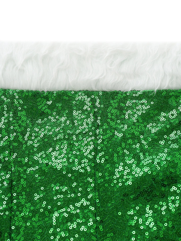 Green and White Faux Fur Christmas Dress 4